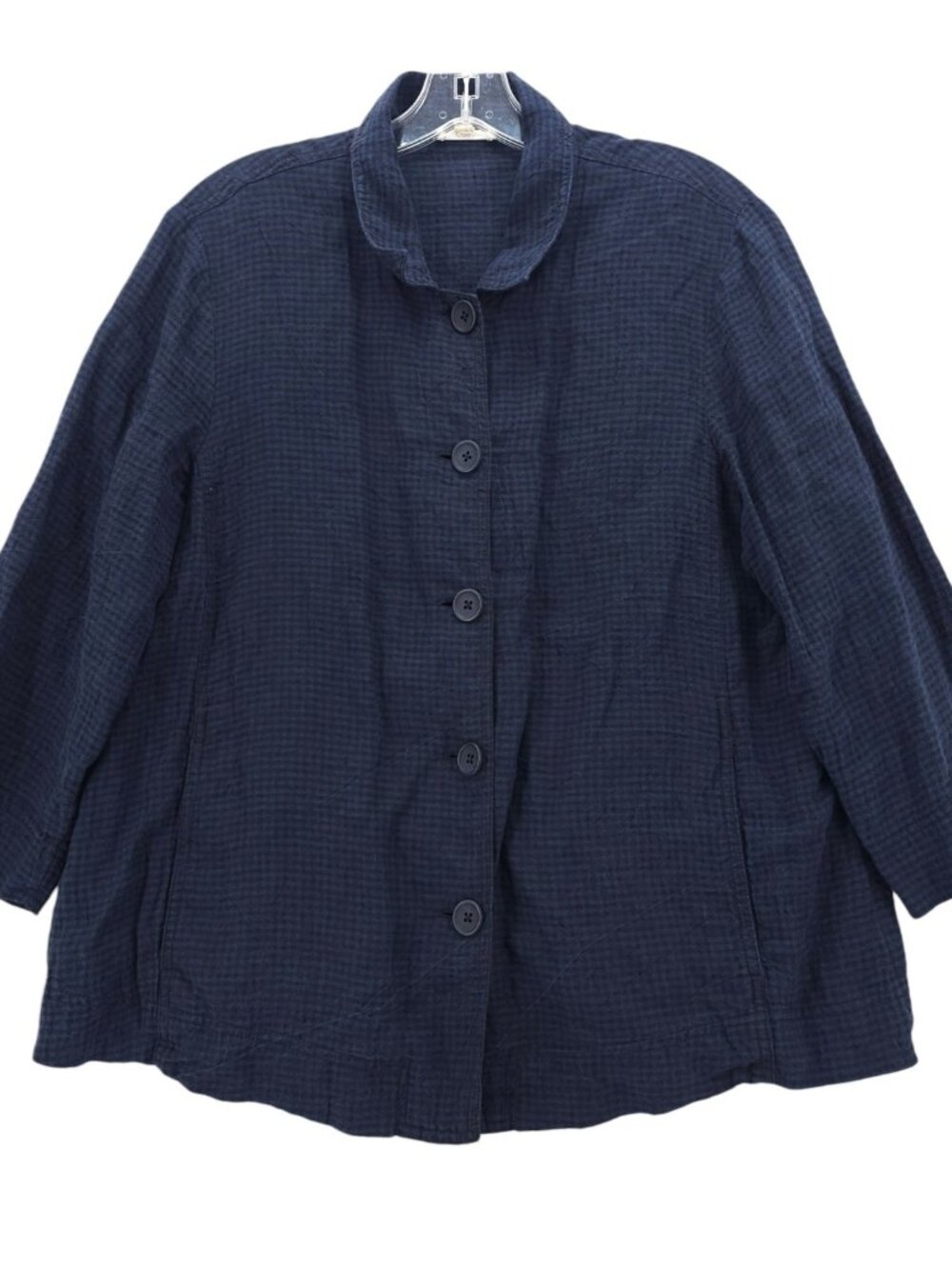 EILEEN FISHER Puckered Organic Linen Shirt Jacket Nocturne Check MEDIUM